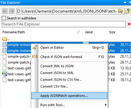 JSONBuddy for Windows File Explorer context menu with Apply JSONPatch operations selected