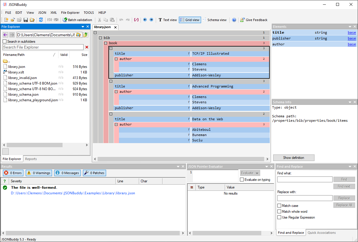JSONBuddy for Windows displaying a JSON document in the grid editor