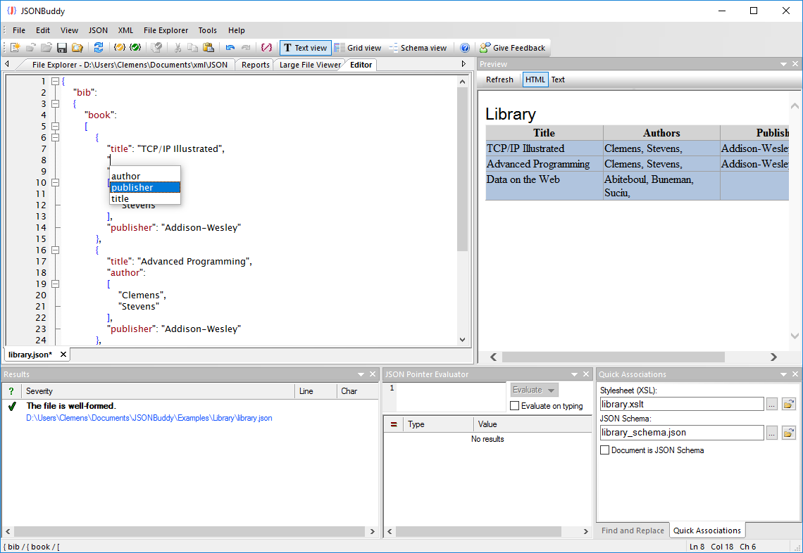 Schema-aware JSON text editing in JSONBuddy