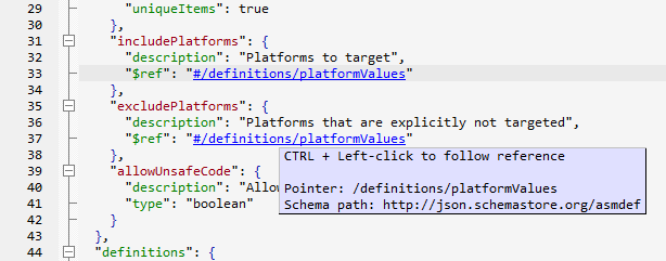 JSONBuddy JSON Schema editor showing an active resolved $ref link